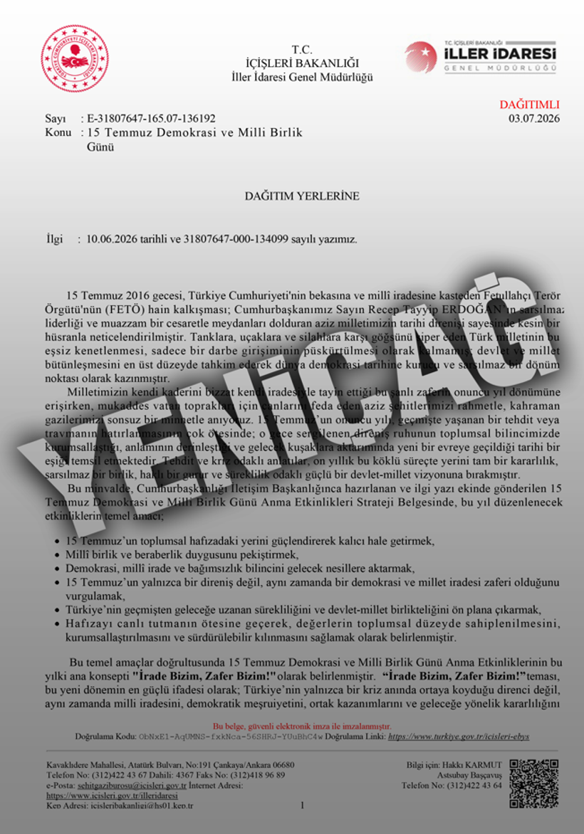 İçişleri'nden 15 Temmuz genelgesi: 