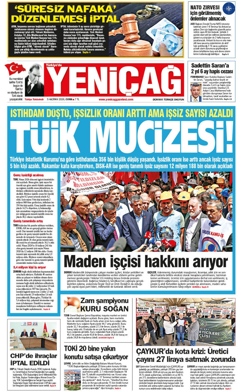YENİÇAĞ Gazetesi: TÜİK MUCİZESİ! İstihdam düştü, işsizlik oranı arttı ama işsiz sayısı azaldı - Resim : 1