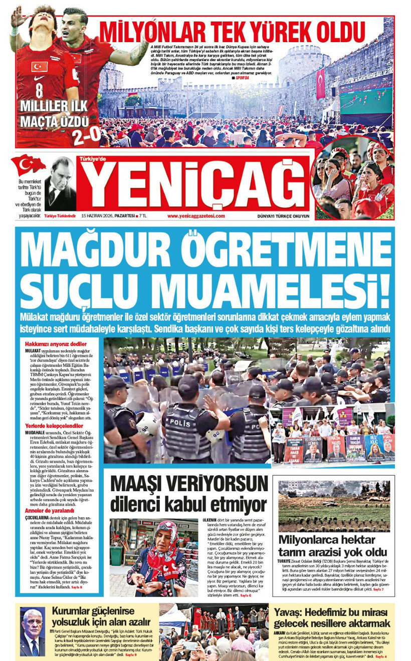 YENİÇAĞ Gazetesi: MAĞDUR ÖĞRETMENE SUÇLU MUAMELESİ - Resim : 1