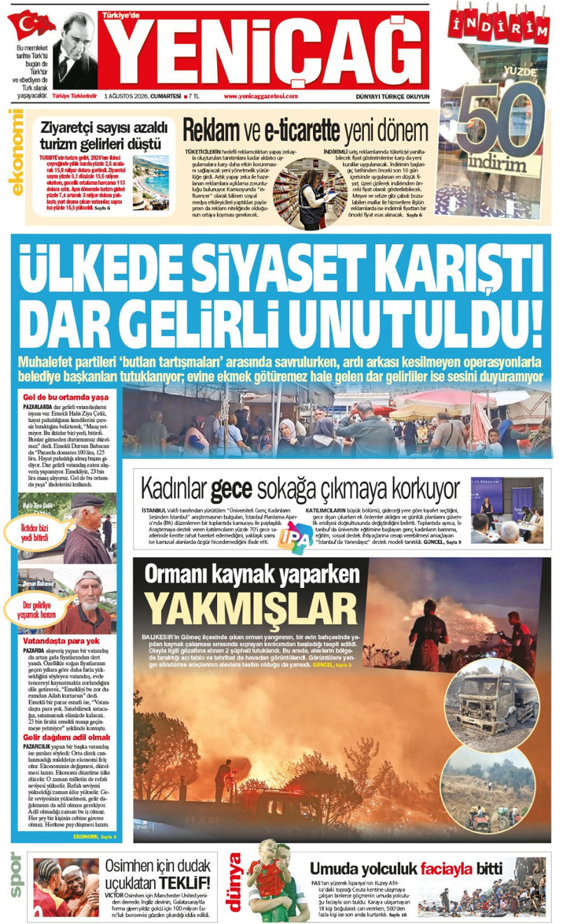 YENİÇAĞ Gazetesi: ÜLKEDE SİYASET KARIŞTI DAR GELİRLİ UNUTULDU - Resim : 1
