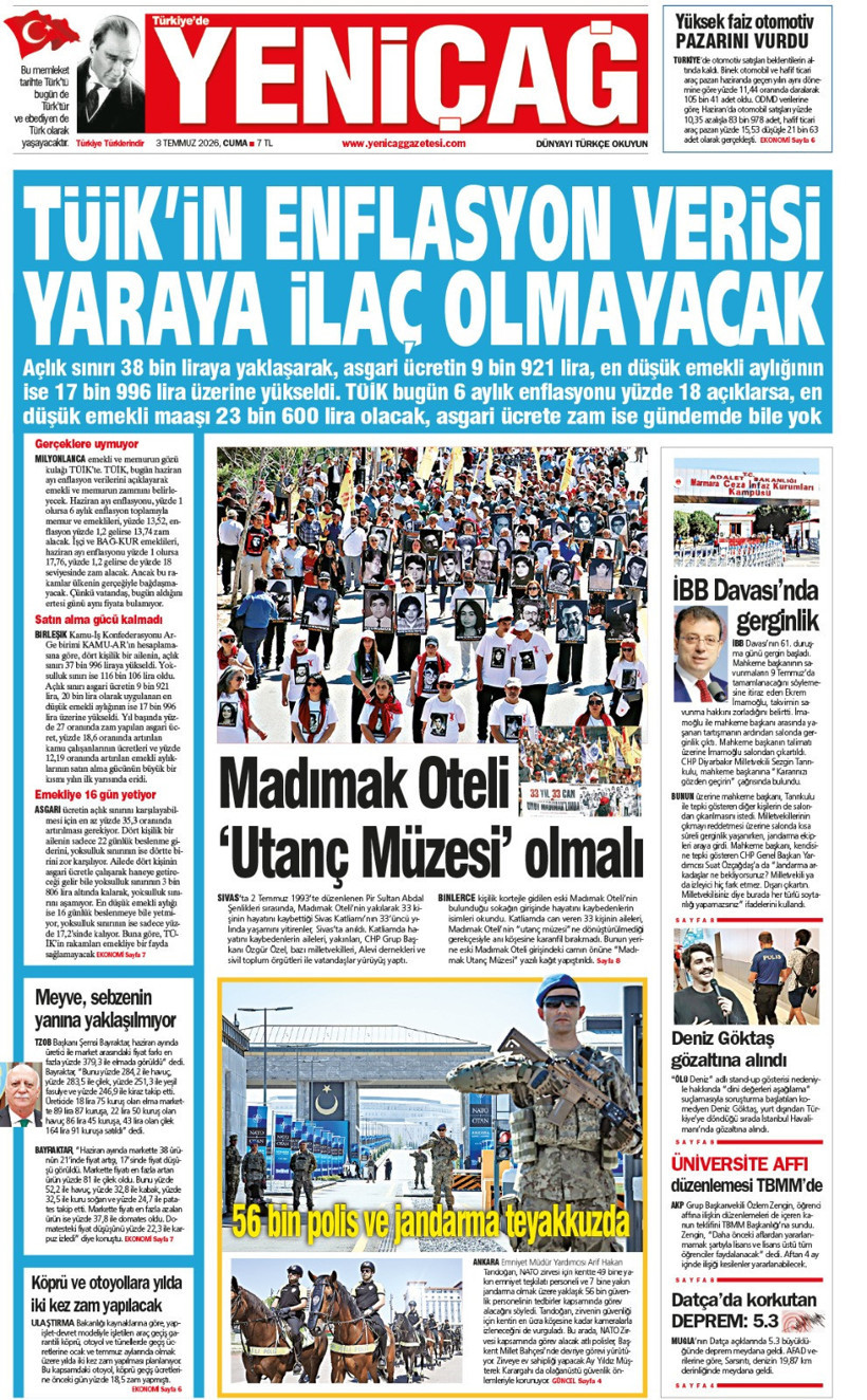 YENİÇAĞ Gazetesi: TÜİK’İN ENFLASYON VERİSİ YARAYA İLAÇ OLMAYACAK - Resim : 1