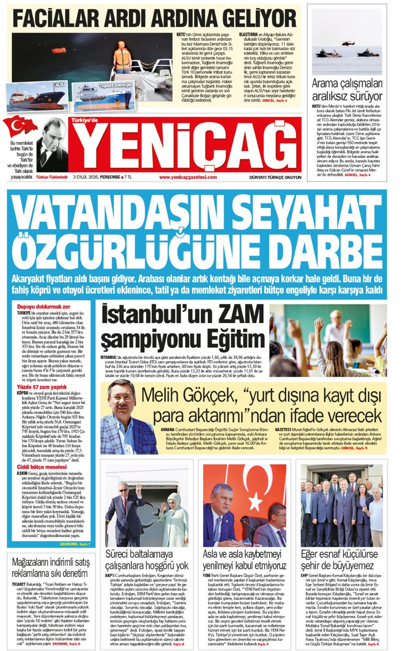 YENİÇAĞ Gazetesi: VATANDAŞIN SEYAHAT ÖZGÜRLÜĞÜNE DARBE - Resim : 1