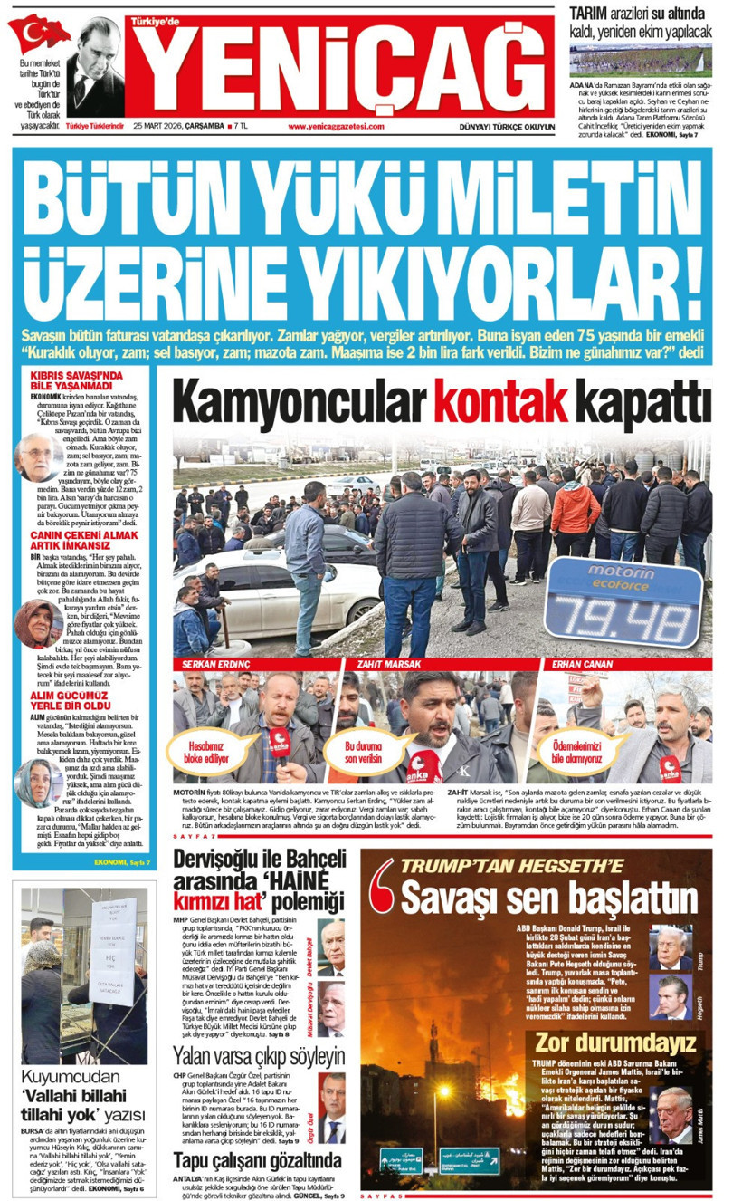 Yeniçağ Gazetesi: Bütün yükü milletin üzerine yıkıyorlar - Resim : 1