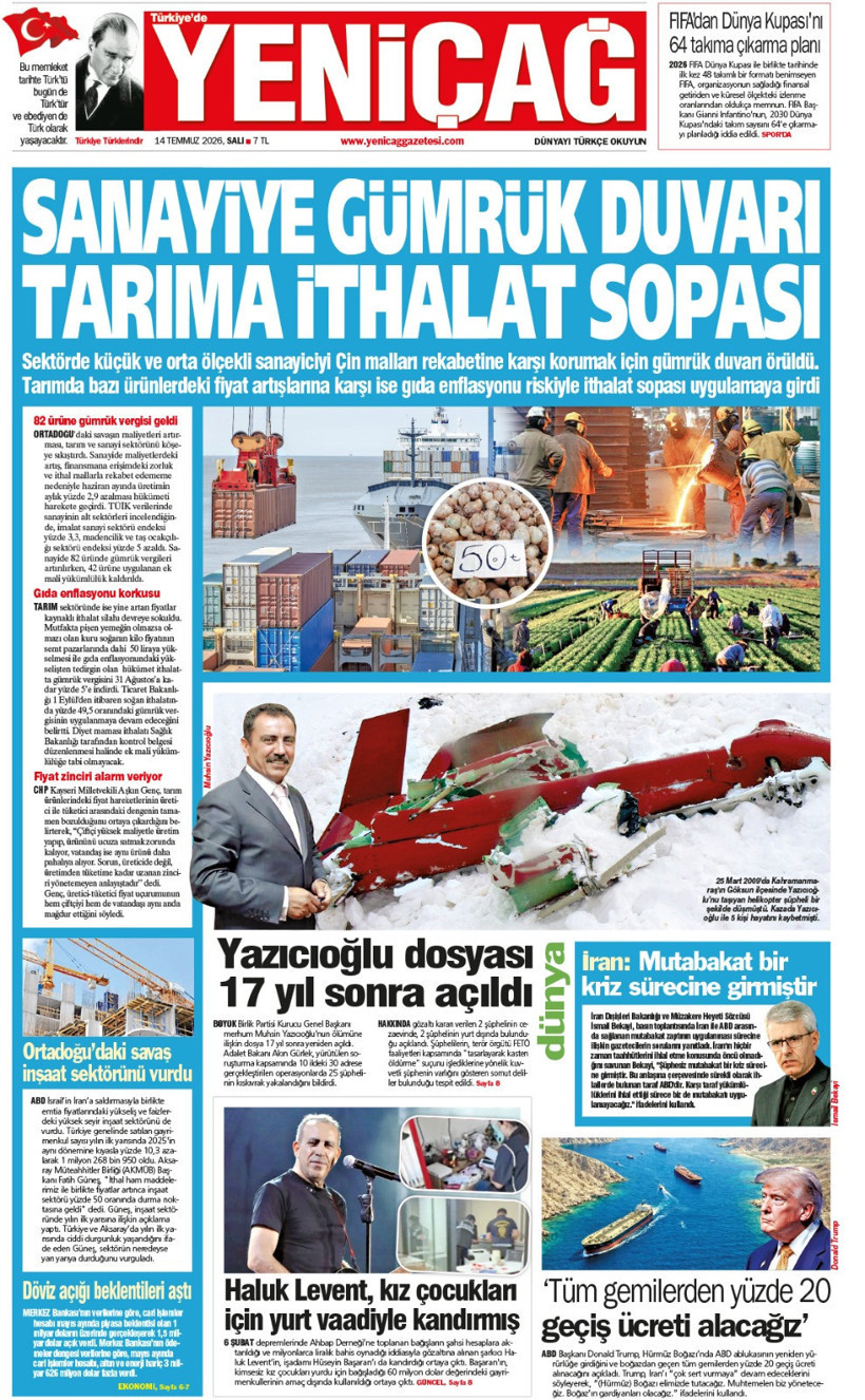 YENİÇAĞ Gazetesi: SANAYİYE GÜMRÜK DUVARI TARIMA İTHALAT SOPASI - Resim : 1