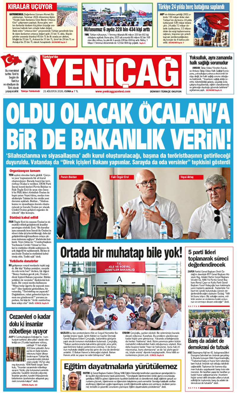 YENİÇAĞ Gazetesi: OLDU OLACAK ÖCALAN’A BİR DE BAKANLIK VERİN - Resim : 1