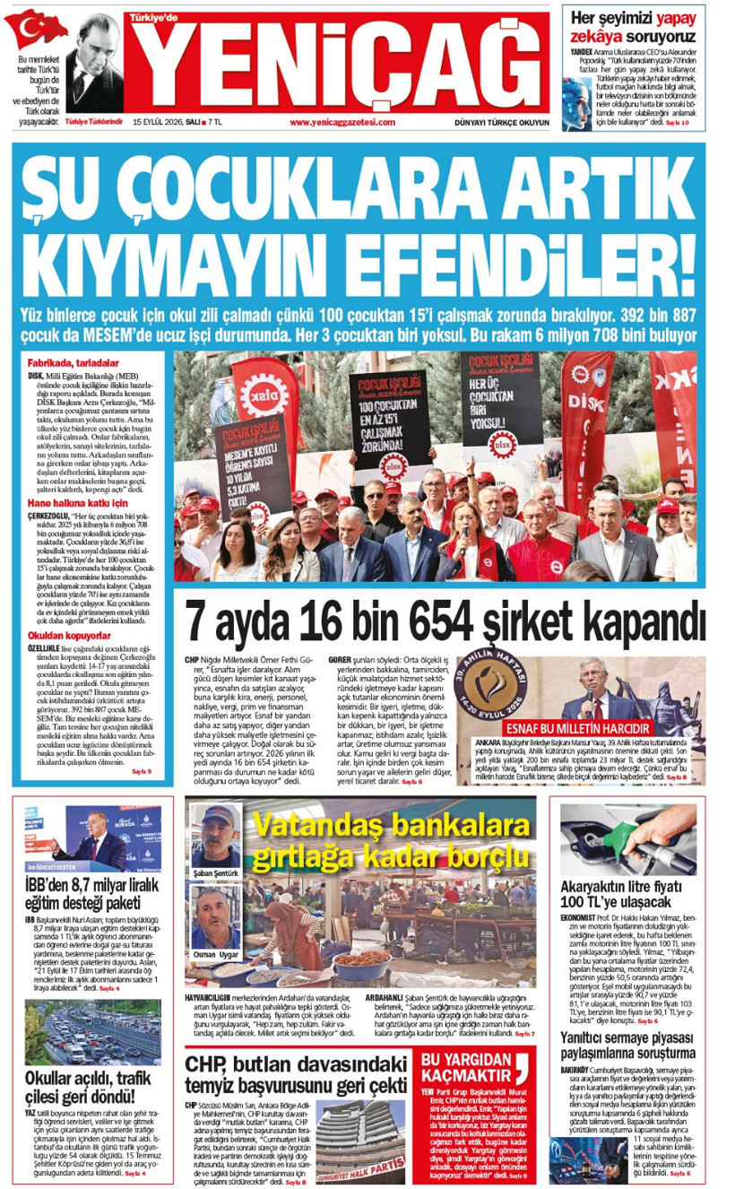 YENİÇAĞ Gazetesi: ŞU ÇOCUKLARA ARTIK KIYMAYIN EFENDİLER - Resim : 1