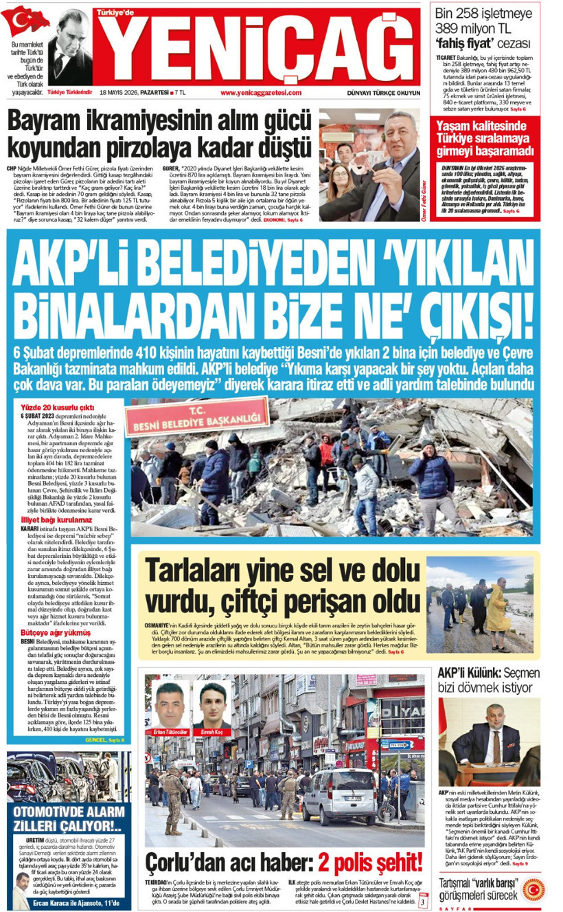 Yeniçağ Gazetesi: 'AKP'li belediyeden 'Yıkılan binalardan bize ne' çıkışı' - Resim : 1