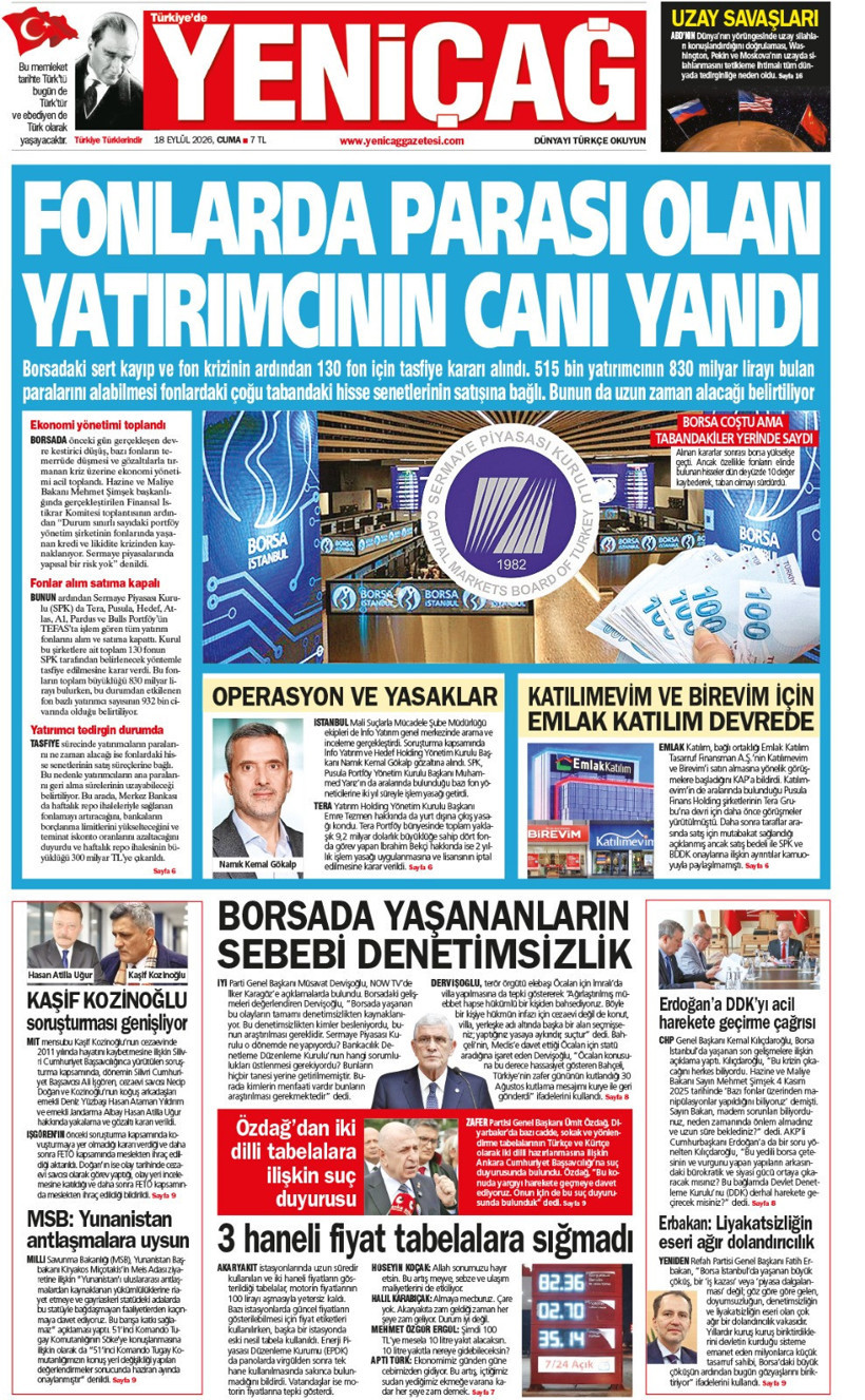 YENİÇAĞ Gazetesi: Fonlarda parası olan yatırımcının canı yandı - Resim : 1