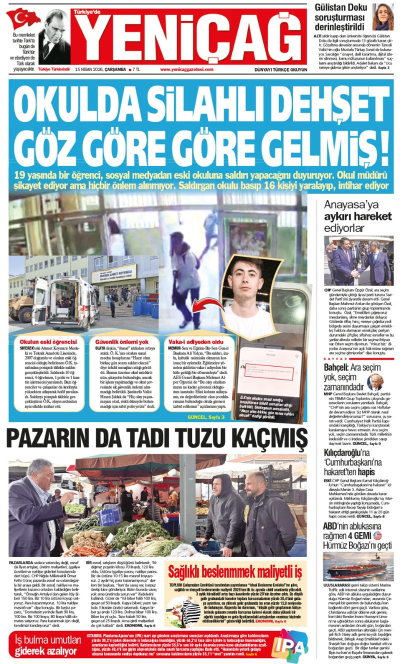 Yeniçağ Gazetesi: Okulda silahlı dehşet göz göre göre gelmiş - Resim : 1