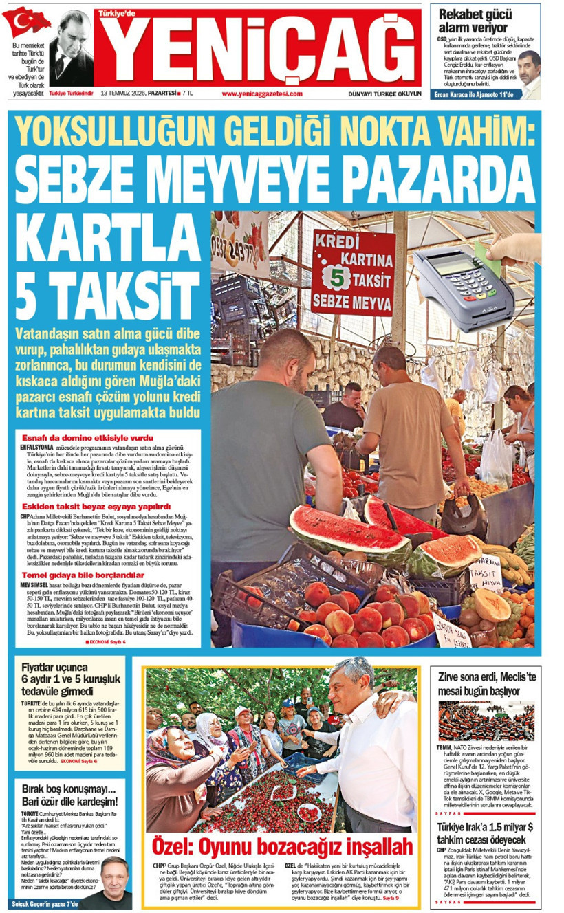 YENİÇAĞ Gazetesi: Yoksulluğun geldiği nokta vahim: SEBZE MEYVEYE PAZARDA KARTLA 5 TAKSİT - Resim : 1