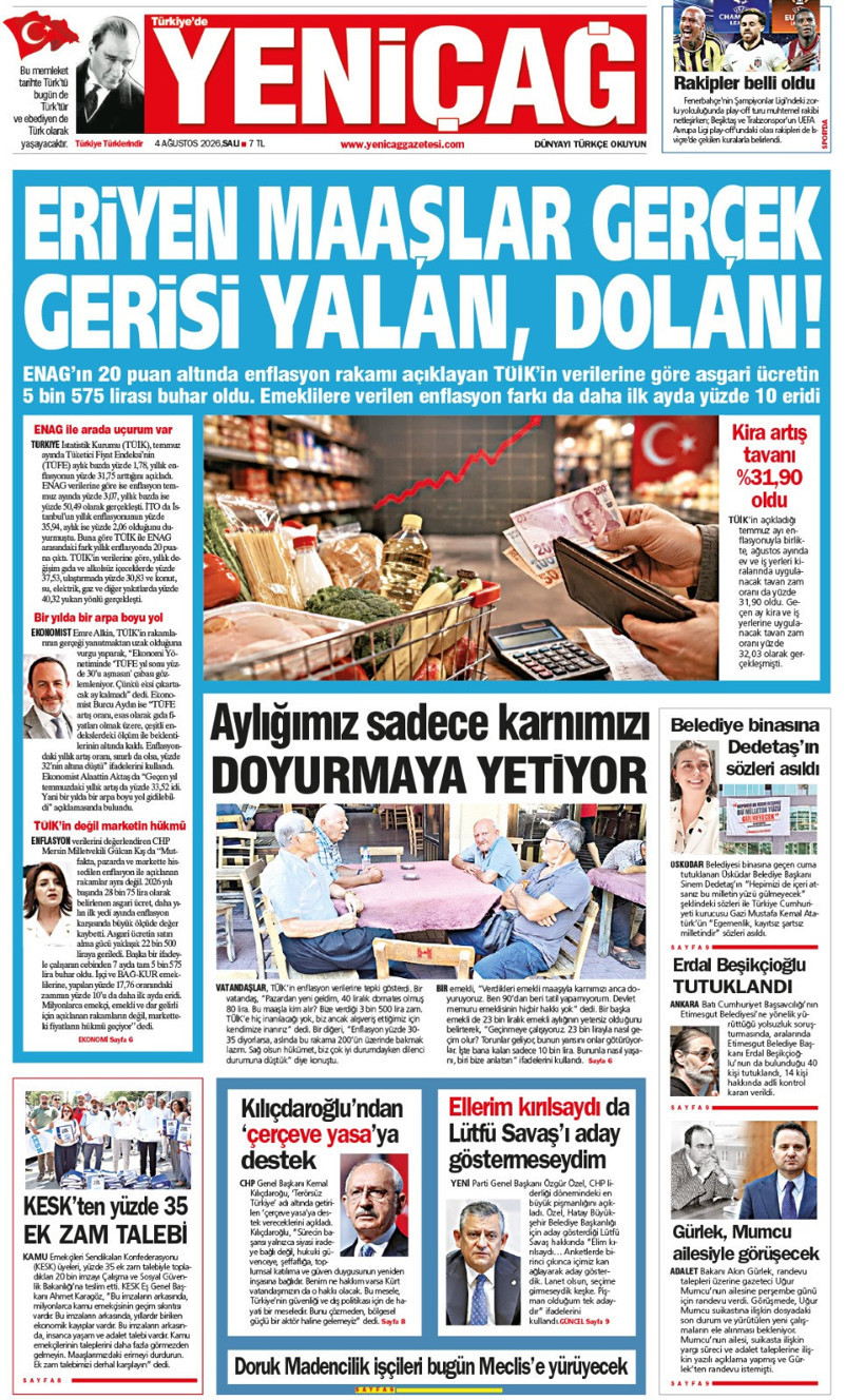 YENİÇAĞ Gazetesi: ERİYEN MAAŞLAR GERÇEK GERİSİ YALAN, DOLAN - Resim : 1