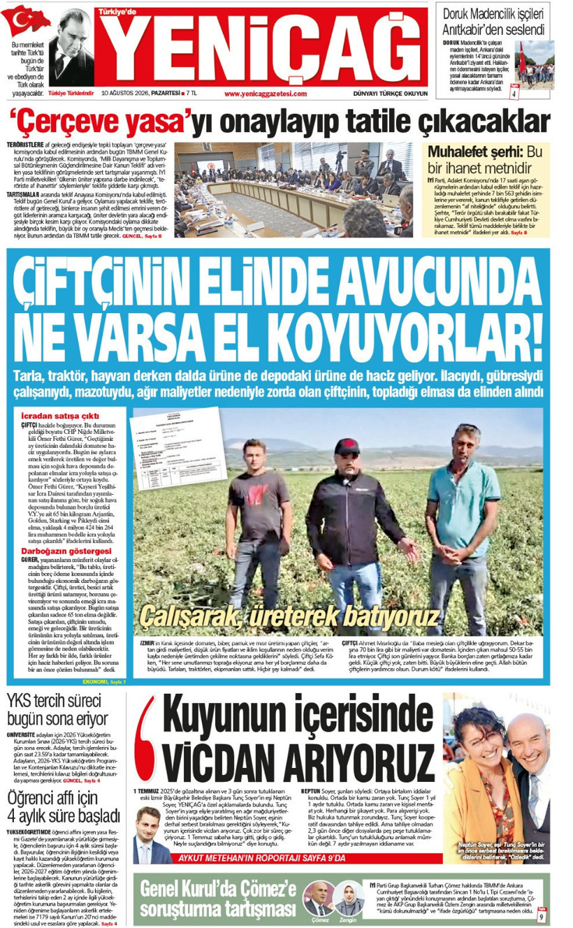 YENİÇAĞ Gazetesi: ÇİFTÇİNİN ELİNDE AVUCUNDA NE VARSA EL KOYUYORLAR - Resim : 1