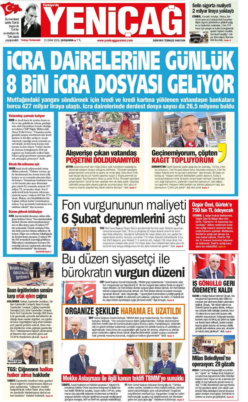 YENİÇAĞ Gazetesi: İcra dairelerine günlük 8 bin icra dosyası geliyor - Resim : 1