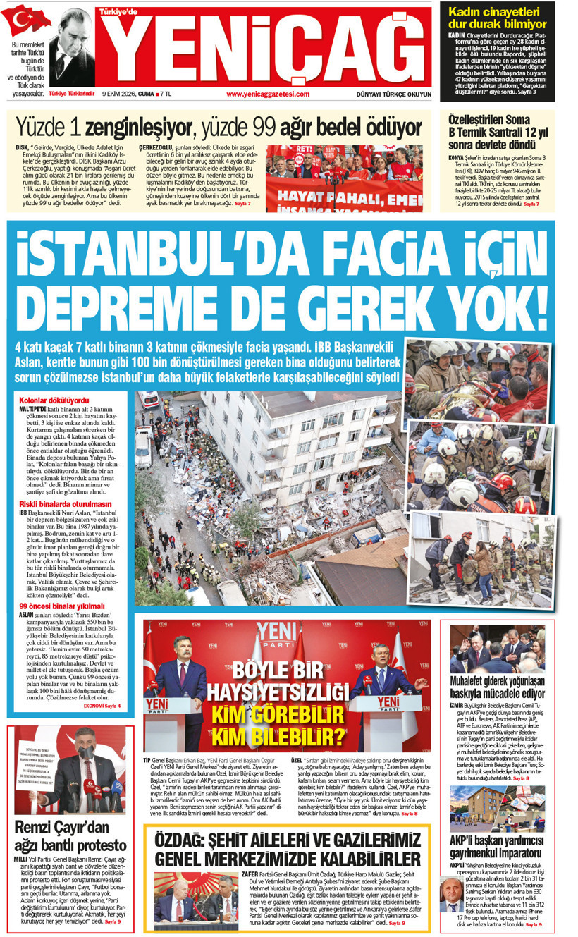YENİÇAĞ Gazetesi: İstanbul’da facia için depreme de gerek yok - Resim : 1