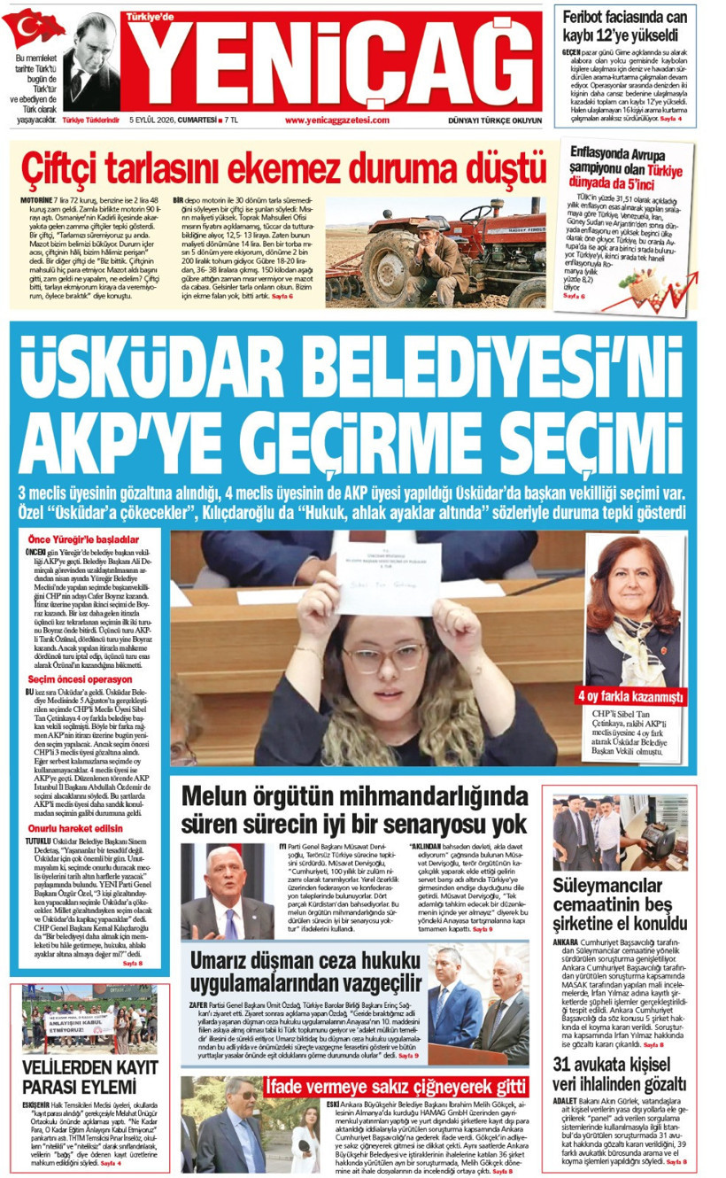 YENİÇAĞ Gazetesi: ÜSKÜDAR BELEDİYESİ’Nİ AKP’YE GEÇİRME SEÇİMİ - Resim : 1