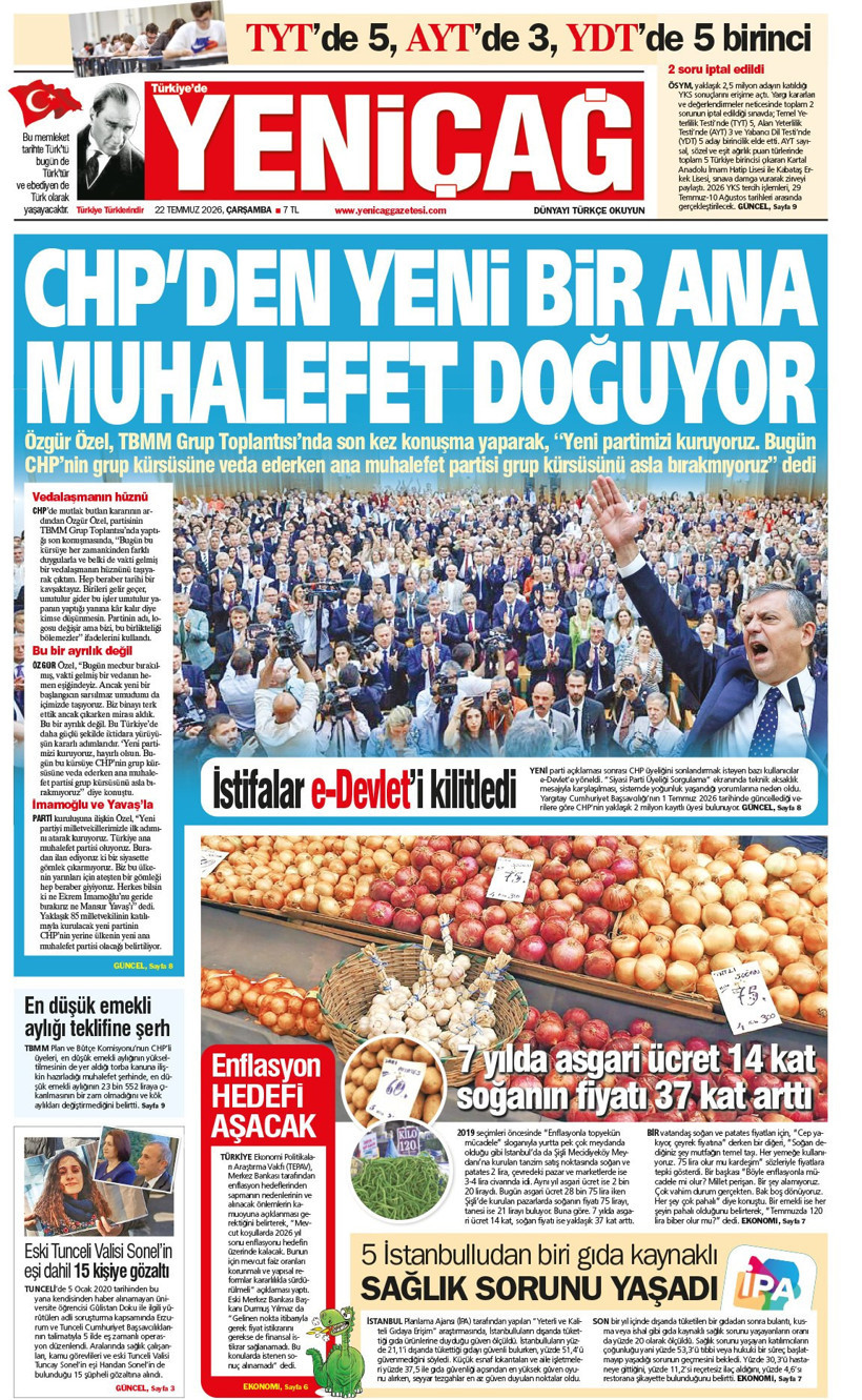 Yeniçağ Gazetesi: 'CHP'DEN YENİ BİR ANA MUHALEFET DOĞUYOR' - Resim : 1