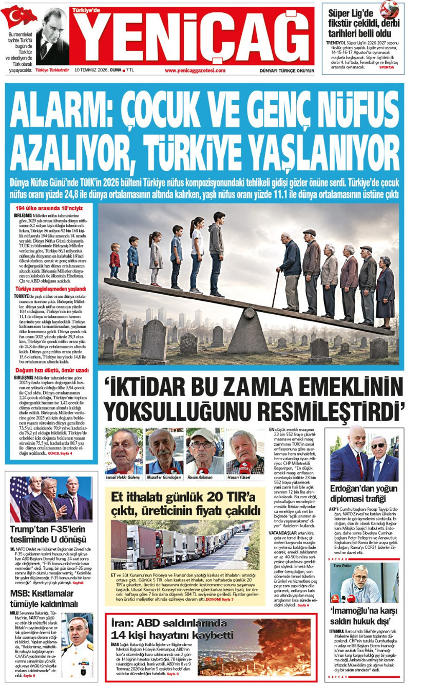 YENİÇAĞ Gazetesi: ALARM: ÇOCUK VE GENÇ NÜFUS AZALIYOR, TÜRKİYE YAŞLANIYOR - Resim : 1