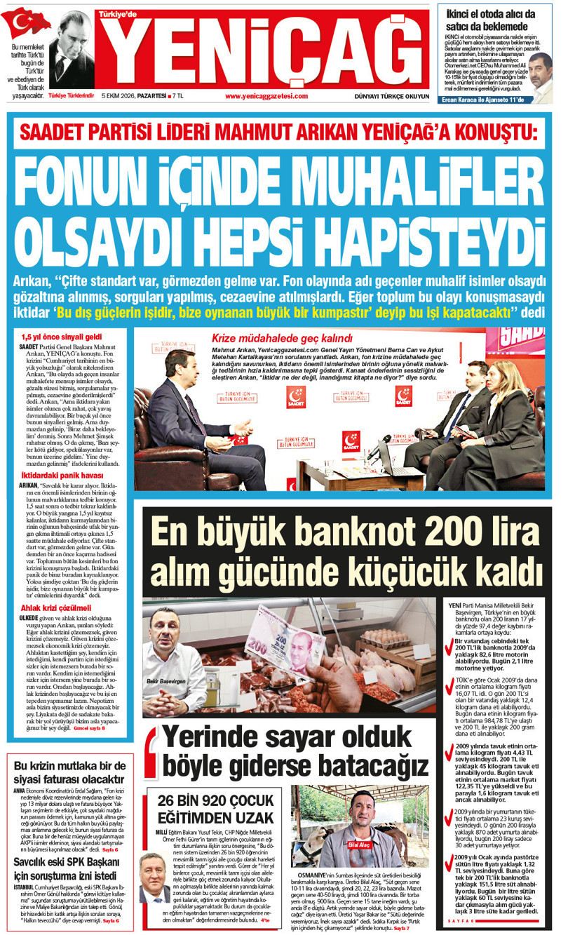 YENİÇAĞ Gazetesi: Fonun içinde muhalifler olsaydı hepsi hapisteydi - Resim : 1