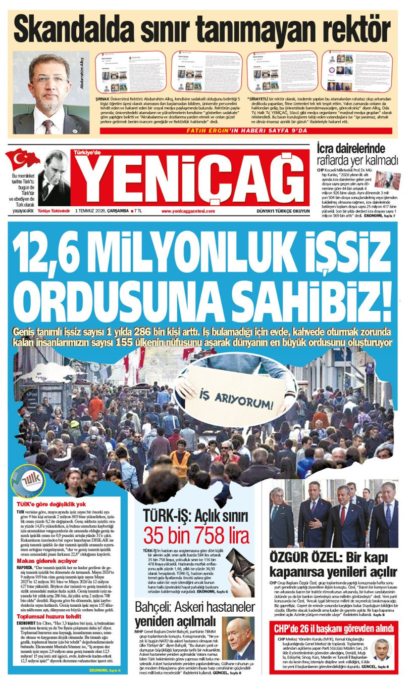 YENİÇAĞ Gazetesi: 12,6 MİLYONLUK İŞSİZ ORDUSUNA SAHİBİZ - Resim : 1