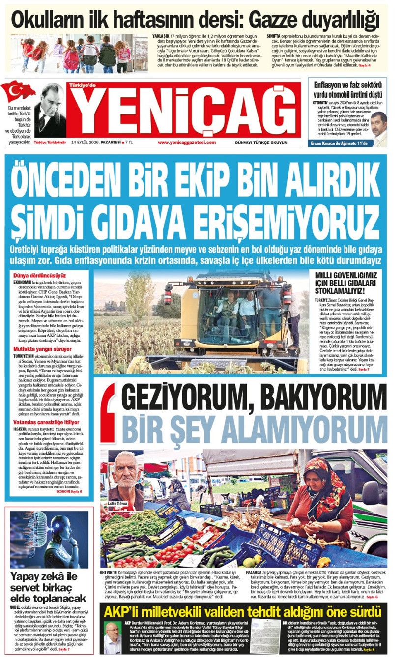 YENİÇAĞ Gazetesi: ÖNCEDEN BİR EKİP BİN ALIRDIK ŞİMDİ GIDAYA ERİŞEMİYORUZ - Resim : 1