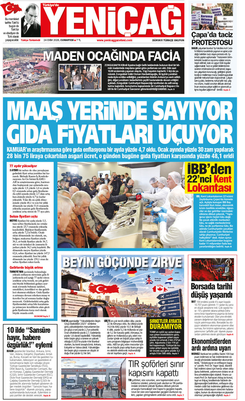 YENİÇAĞ Gazetesi: Maaş yerinde sayıyor gıda fiyatları uçuyor - Resim : 1