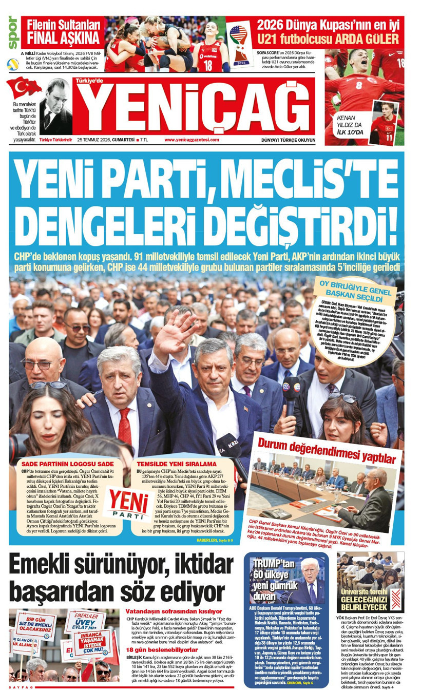 Yeniçağ Gazetesi: 'YENİ PARTİ MECLİS'TE DENGELERİ DEĞİŞTİRDİ' - Resim : 1