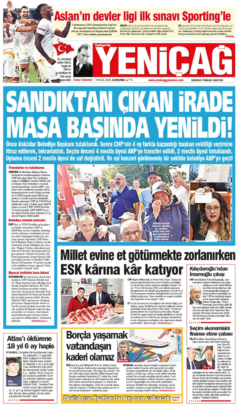 YENİÇAĞ Gazetesi: SANDIKTAN ÇIKAN İRADE MASA BAŞINDA YENİLDİ - Resim : 1