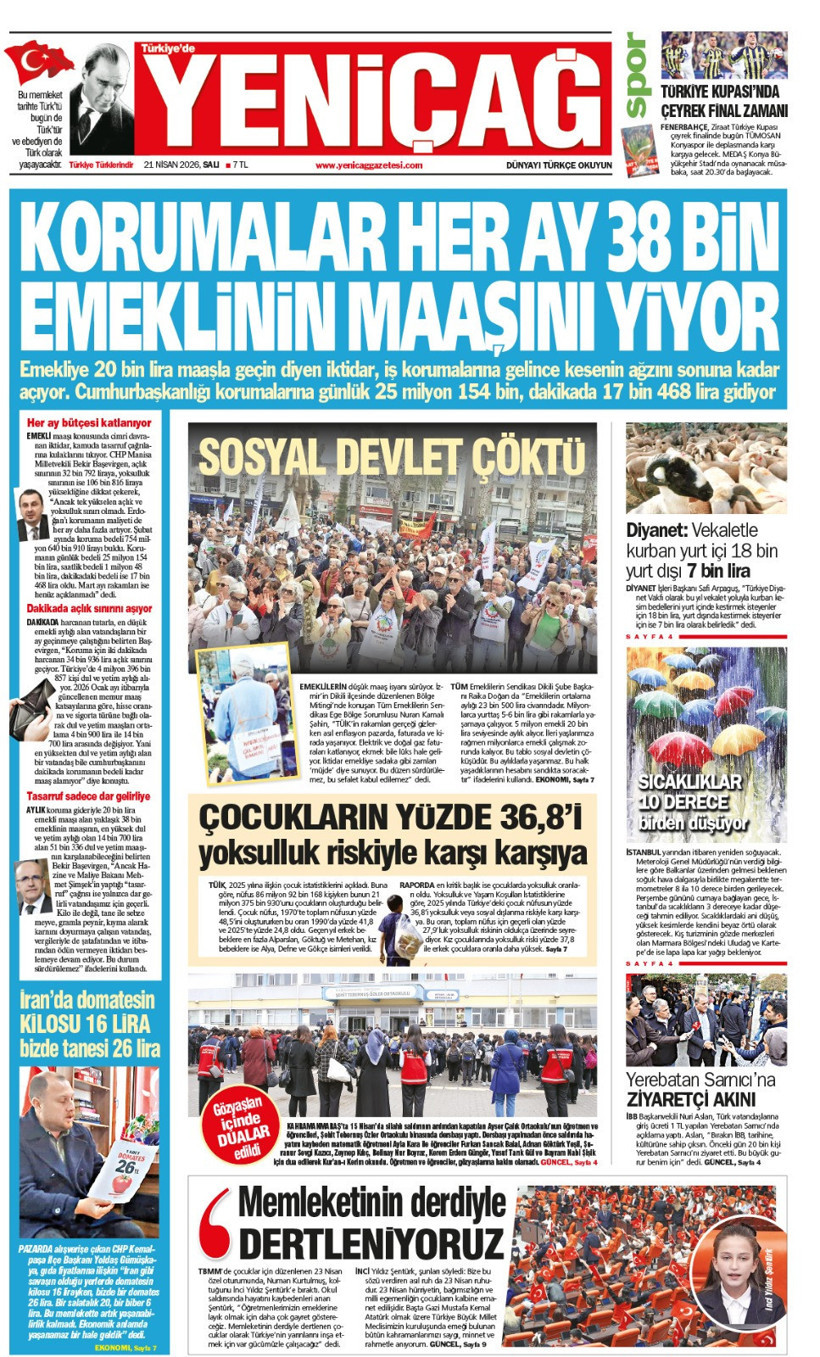 Yeniçağ Gazetesi: Korumalar her ay 38 bin emeklinin maaşını yiyor - Resim : 1