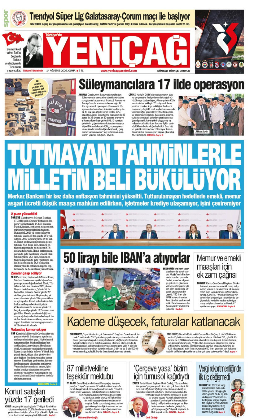 YENİÇAĞ Gazetesi: TUTMAYAN TAHMİNLERLE MİLLETİN BELİ BÜKÜLÜYOR - Resim : 1