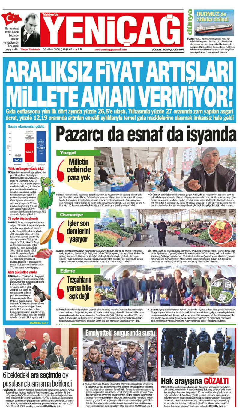 Yeniçağ Gazetesi: Aralıksız fiyat artışları millete aman vermiyor - Resim : 1