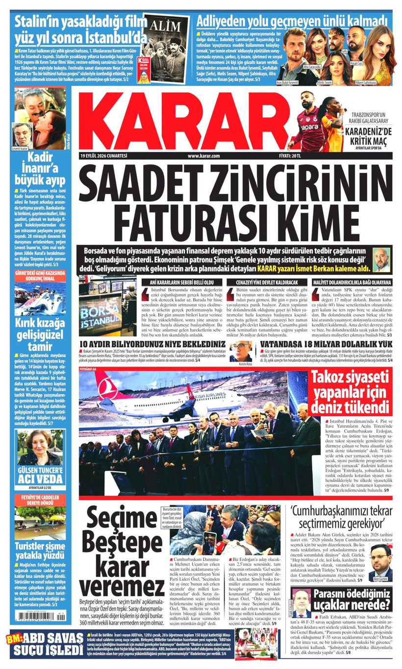 19 Eylül Cumartesi günü: Gazeteler hangi manşetle çıktı? - Resim: 2