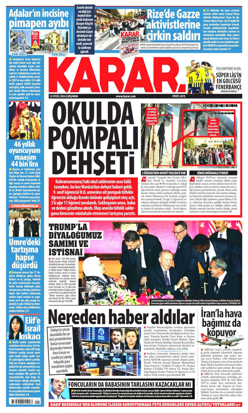 23 Eylül Çarşamba günü: Gazeteler hangi manşetle çıktı? - Resim: 2