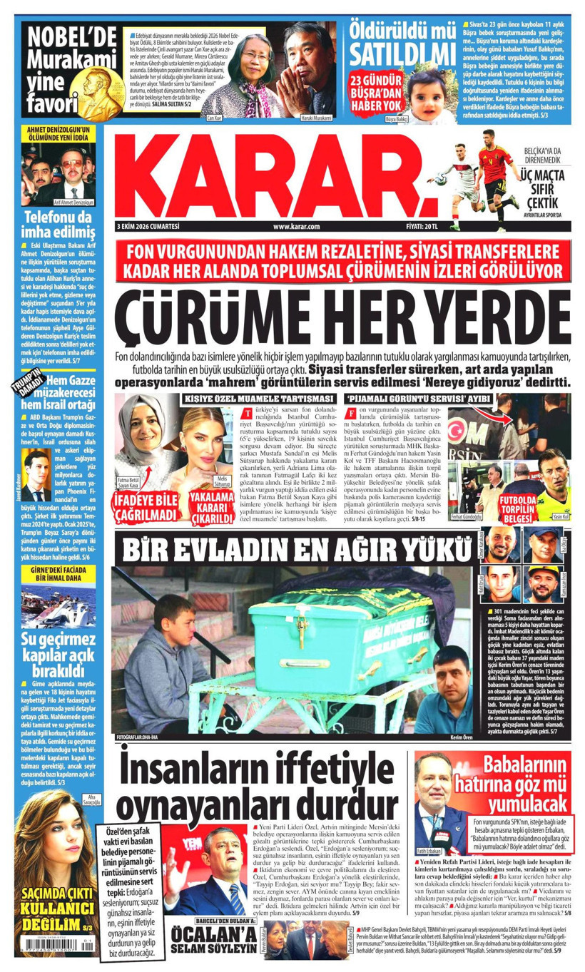 3 Ekim Cumartesi günü: Gazeteler hangi manşetle çıktı? - Resim: 2