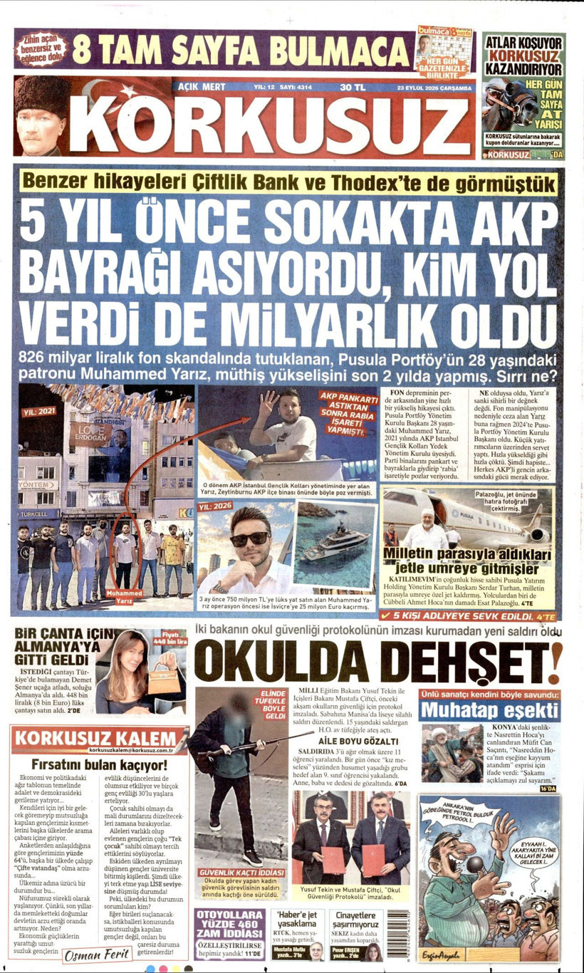 23 Eylül Çarşamba günü: Gazeteler hangi manşetle çıktı? - Resim: 7