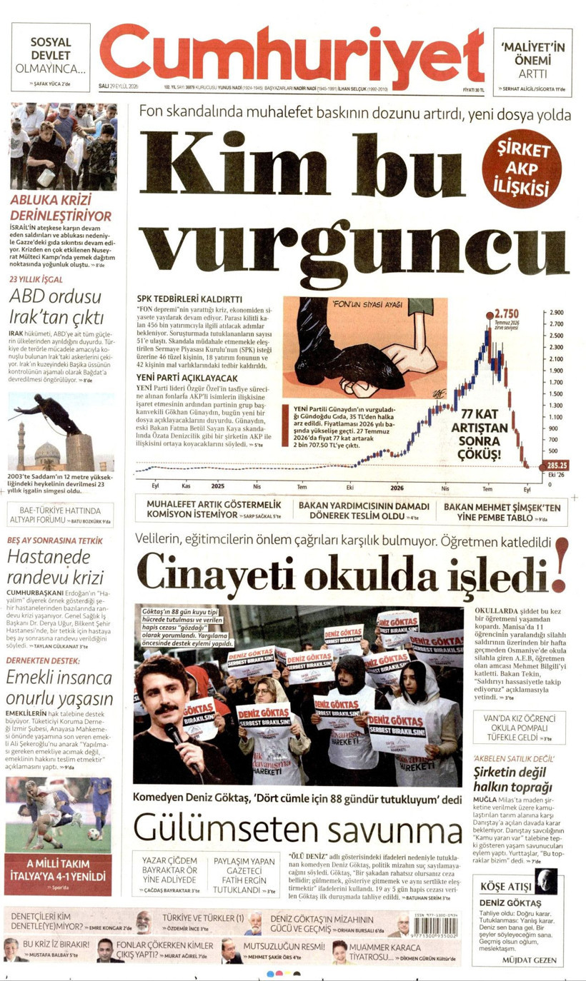 28 Eylül Salı günü: Gazeteler hangi manşetle çıktı? - Resim: 4