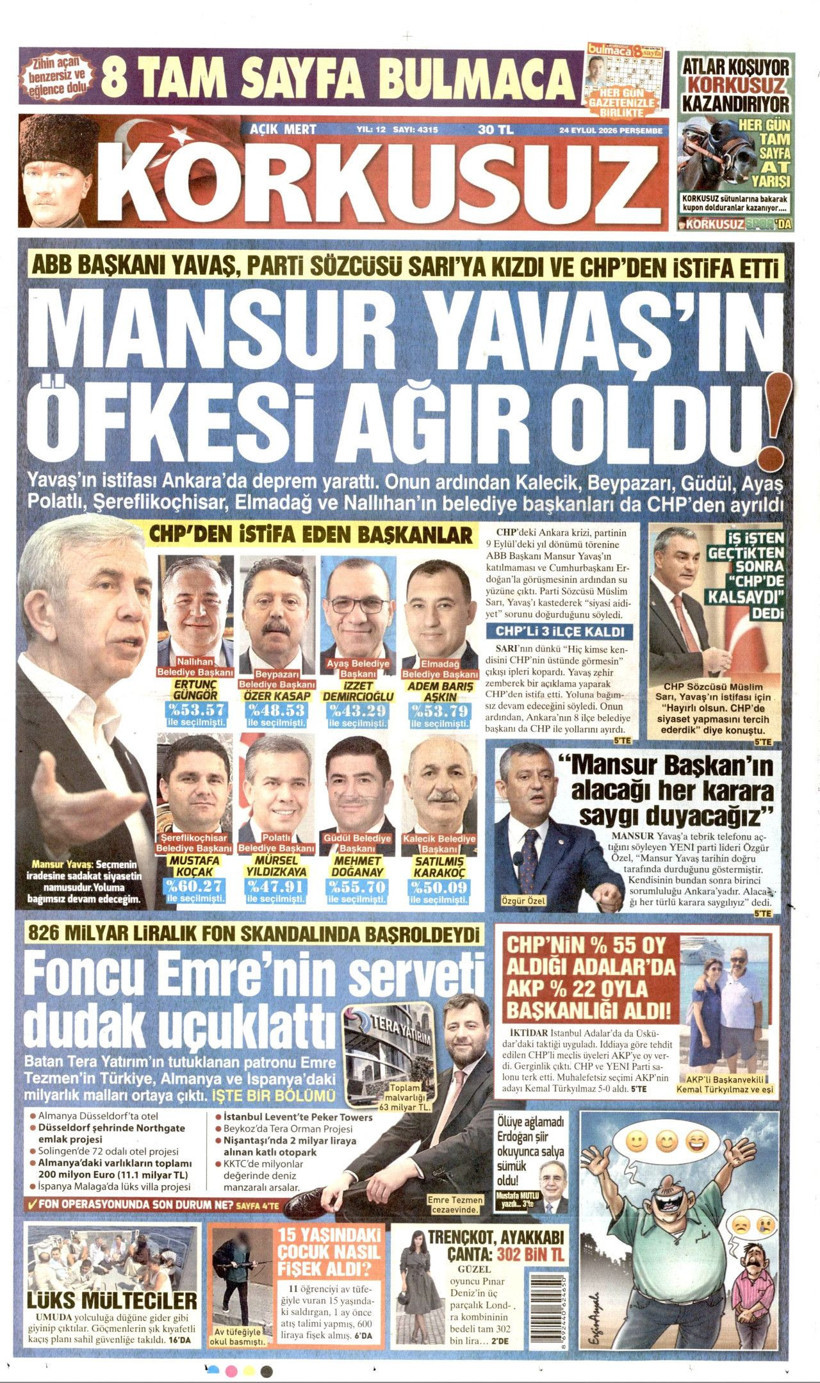 24 Eylül Perşembe günü: Gazeteler hangi manşetle çıktı? - Resim: 7
