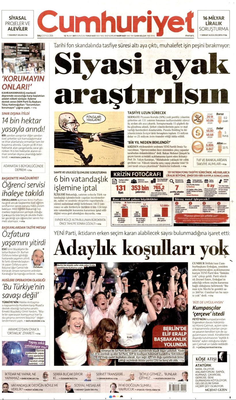 22 Eylül Salı günü: Gazeteler hangi manşetle çıktı? - Resim: 4