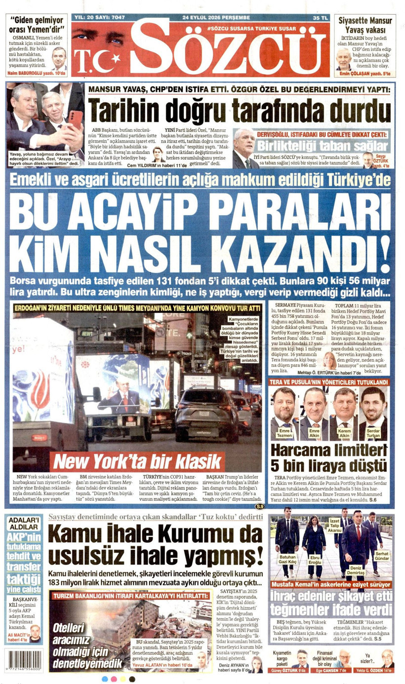 24 Eylül Perşembe günü: Gazeteler hangi manşetle çıktı? - Resim: 3