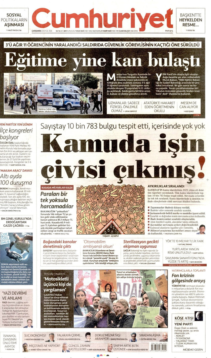 23 Eylül Çarşamba günü: Gazeteler hangi manşetle çıktı? - Resim: 4