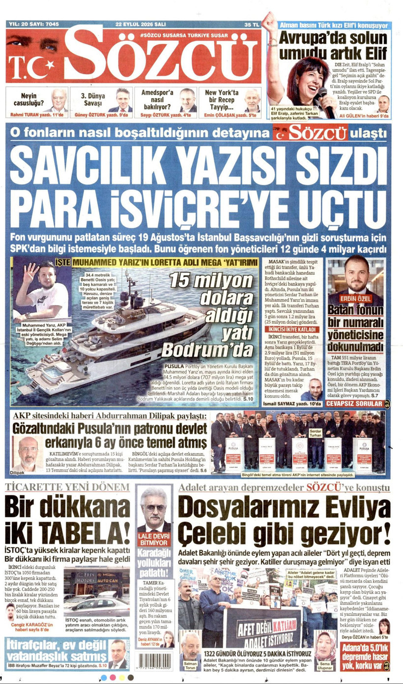 22 Eylül Salı günü: Gazeteler hangi manşetle çıktı? - Resim: 3
