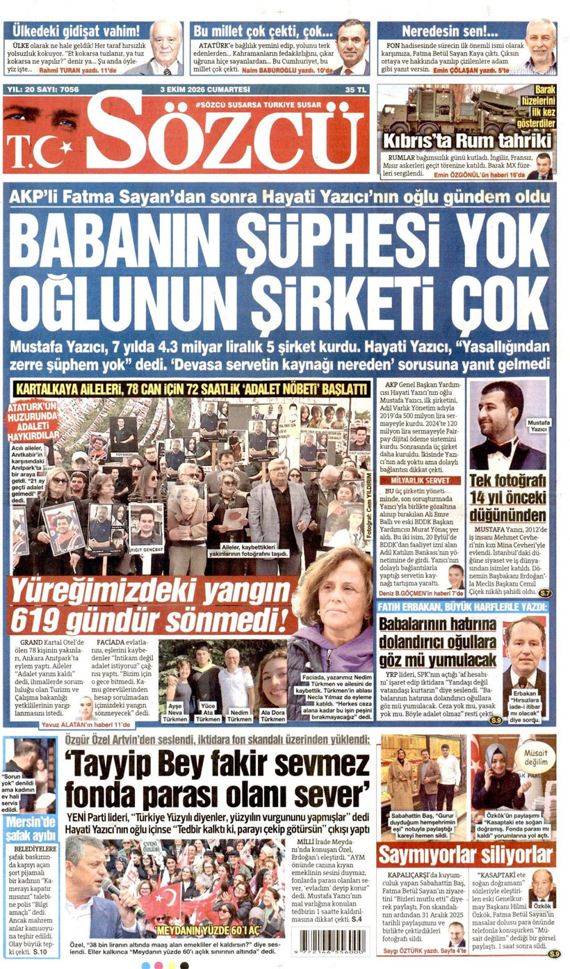 3 Ekim Cumartesi günü: Gazeteler hangi manşetle çıktı? - Resim: 3