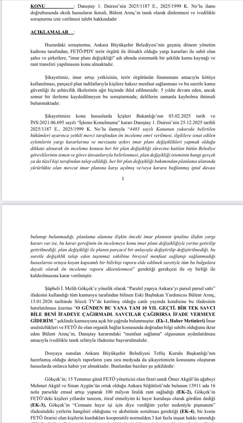 Ankara Büyükşehir Belediyesi’nin Melih Gökçek hakkında savcılığa verdiği dilekçe ortaya çıktı - Resim : 1