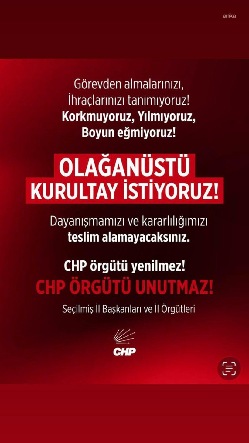 CHP il başkanlarından Genel Merkez’e: Görevden almalarınızı, ihraçlarınızı tanımıyoruz - Resim : 1