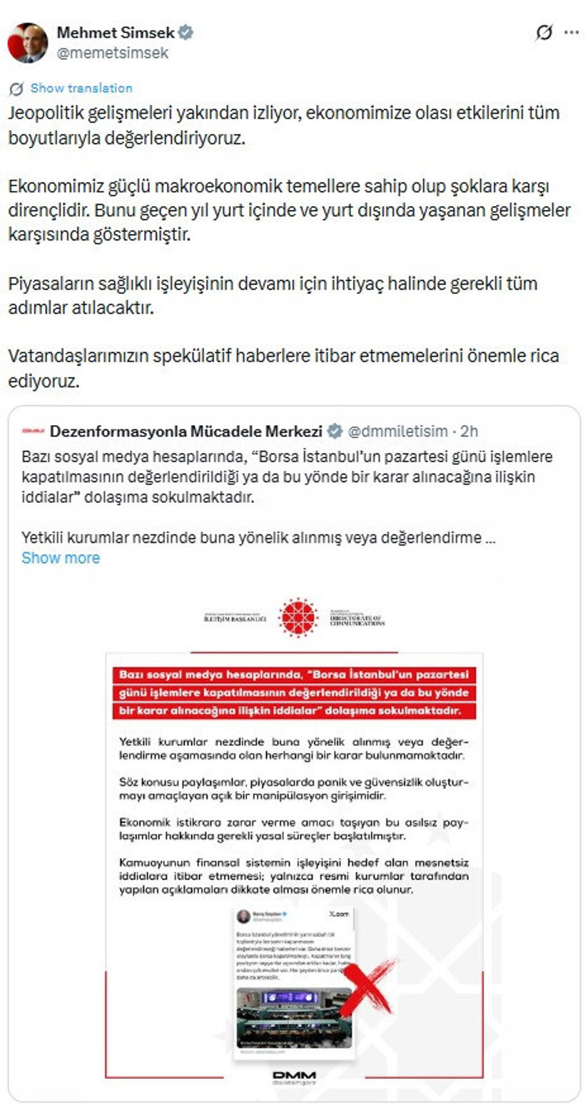 Bakan Şimşek’ten kritik açıklama: Orta Doğu gerilimi ve Borsa İstanbul - Resim : 1