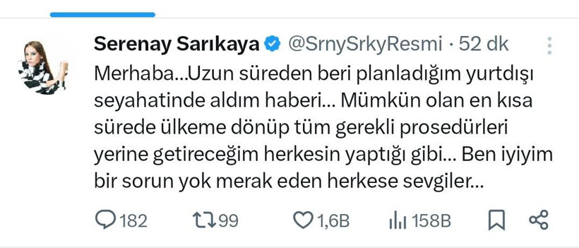 Gözaltı kararı verilmişti: Yurt dışındaki Serenay Sarıkaya'dan ilk açıklama - Resim : 1