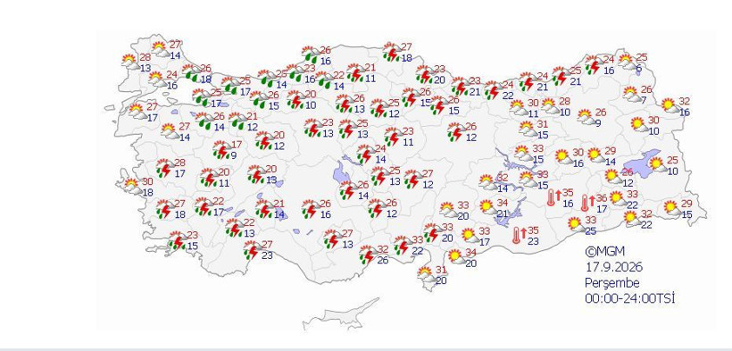Meteoroloji gün gün açıkladı: 50 ilde gök gürültü sağanak yağış (16 Eylül 2026) - Resim: 17
