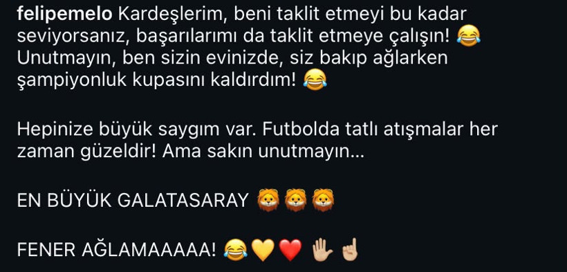 Felipe Melo'dan Fenerbahçelileri kızdıracak paylaşım: Siz bakıp ağlarken... - Resim : 3