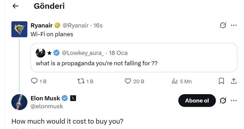 Elon Musk g&ouml;z&uuml;n&uuml; havayolu şirketine dikti: Sosyal medyadan fiyat sordu - Resim : 1