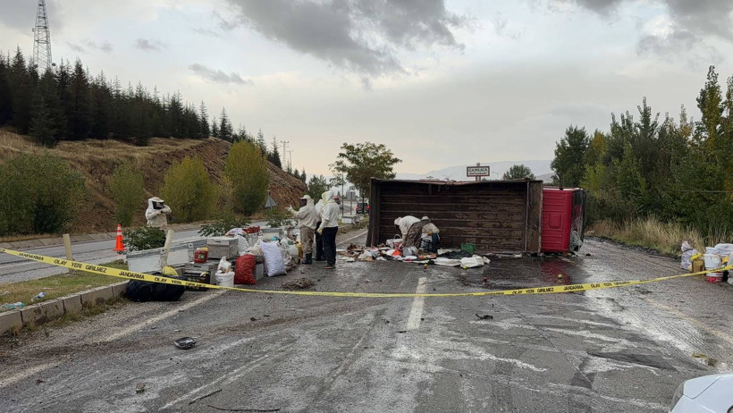 Bal ve arı kovanı yüklü kamyonet devrildi; 3 yaralı - Resim : 2