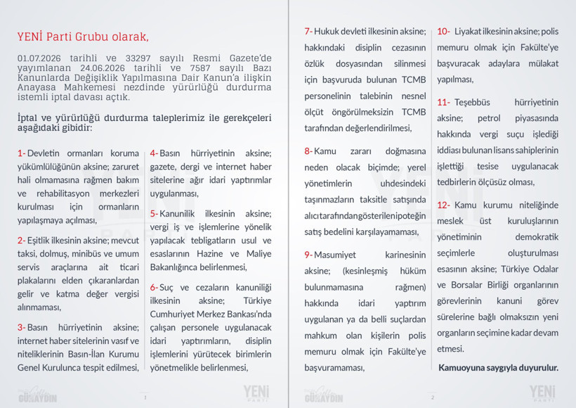YENİ Parti yasayı AYM'ye taşıdı, iptali isteniyor - Resim : 4